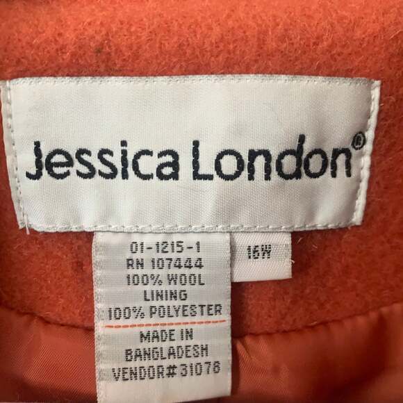 Vintage-Jessica‎ London Orange Wool Blend Car Coat Women’s 16W Plus - Picture 9 of 11